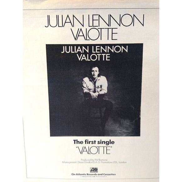 Julian Lennon Valotte Album AD 1984 Vintage Artwork Pop Rock Music Advertising - Picture 1 of 2